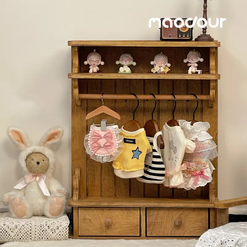 Vintage Wooden Pet Wardrobe Shelf with Drawers